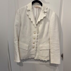 Tory Burch White Scalloped Bailey Blazer. Size 4